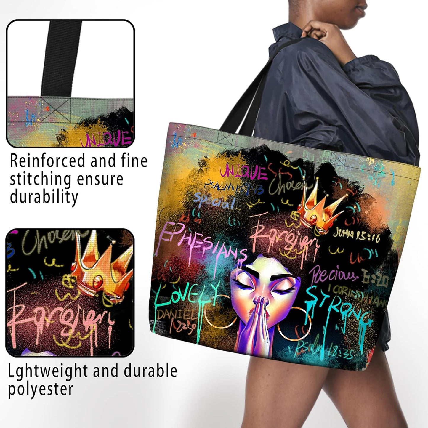 "Afro Queen Tote – Bold & Beautiful Handbag for Work, Shopping, and Everyday Adventures"